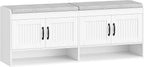 Hzuaneri 55.1" Shoe Storage Bench, 3 Tier Entryway Shoe Bench with Padded Cushion & 4 Doors & Adjustable Shelves, 18-21 Pairs of Bed End Benches, Modern Shoes Rack Benches for Bedroom, White SB41403GY