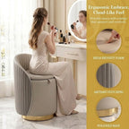 Luxury Vanity Stool with Storage, 360° Swivel Vanity Chair with Back, 400lbs Round Ottoman Leather Makeup Vanity Stool, Dressing Table Seat for Bedroom Bathroom Dressing Room (Gray- B)