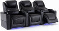 Airadlis Home Theater Seating Seats, Theater Recliner Chair Sofa Game Movie Theater Chairs with 7 Colors Ambient Lighting, Lumbar Pillow, Side Pocket, Tray Table, Power Recline, Black