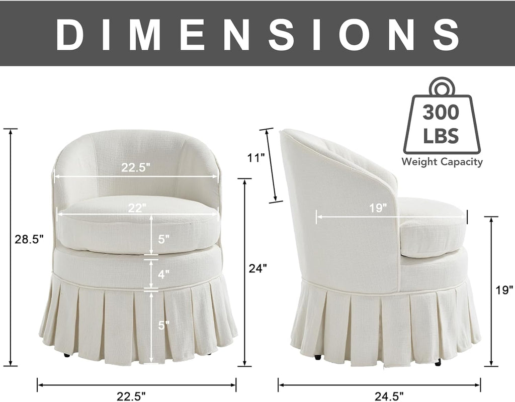 chairus Upholstered Dining Chairs Set of 2, Linen Barrel Dining Room Chairs with Pleated Skirt & Metal Legs, Modern Farmhouse Slipcovered Side Kitchen Chairs, Cream White