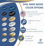 Custom Engraved Name Tag Badges – Personalized Identification with Pin or Magnetic Backing, 3.2 Inch Oval, Almond/Black