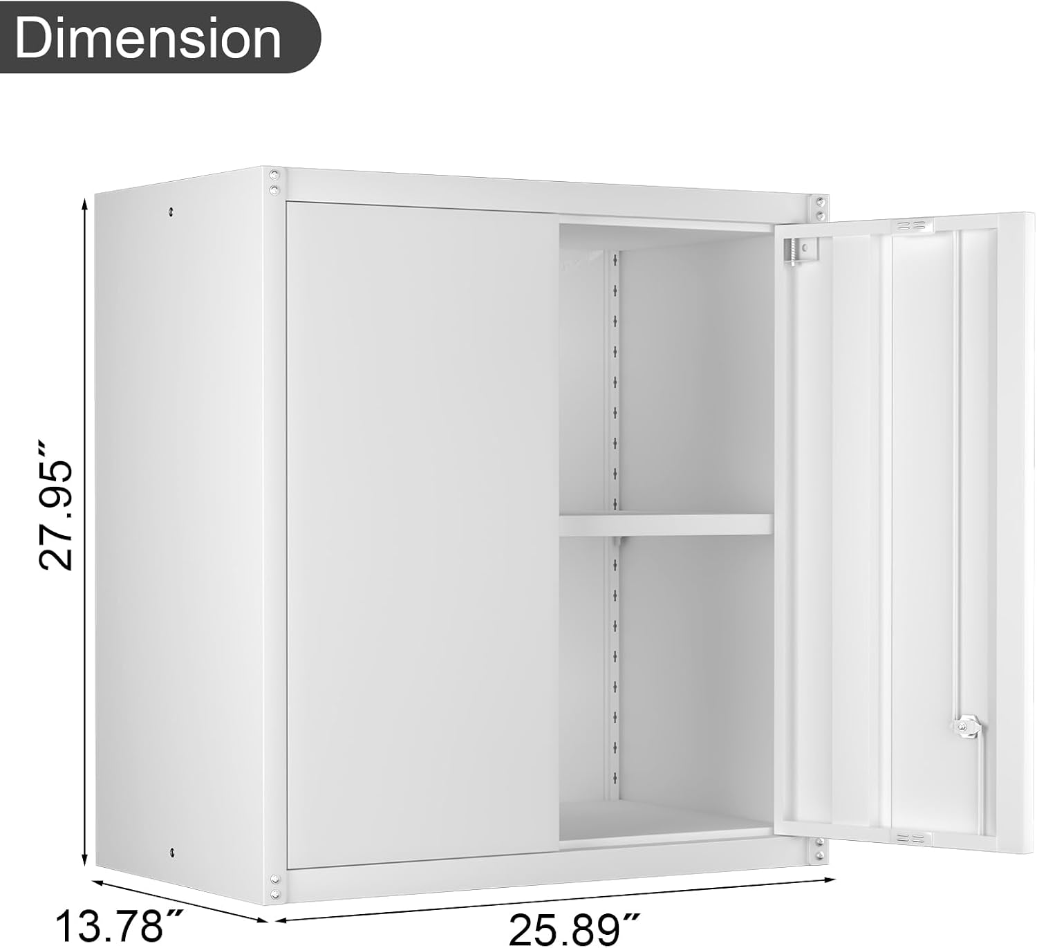 IRONFFICE Wall Cabinet,Metal Wall Cabinet for Garage with Lock,Metal Locking Storage Cabinet with Adjustable Shelf for Kitchen,Home Office,White