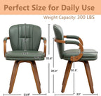 Swivel Dining Chairs Mid Century Modern Green Faux Leather Upholstered Kitchen Chairs with Bentwood Frame Armrests Side Chairs,Comfortable Ergonomic Wood Accent Chair No Wheels,1PCS