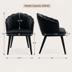 Hyfirm Velvet Dining Chairs Set of 4, Upholstered Modern Kitchen Dining Chairs with Petal Back & Fabric Covered Wooden Legs, Comfy Accent Armchairs for Bedroom/Kitchen/Vanity, Black