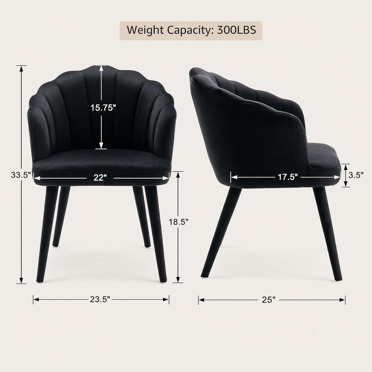 Hyfirm Velvet Dining Chairs Set of 4, Upholstered Modern Kitchen Dining Chairs with Petal Back & Fabric Covered Wooden Legs, Comfy Accent Armchairs for Bedroom/Kitchen/Vanity, Black