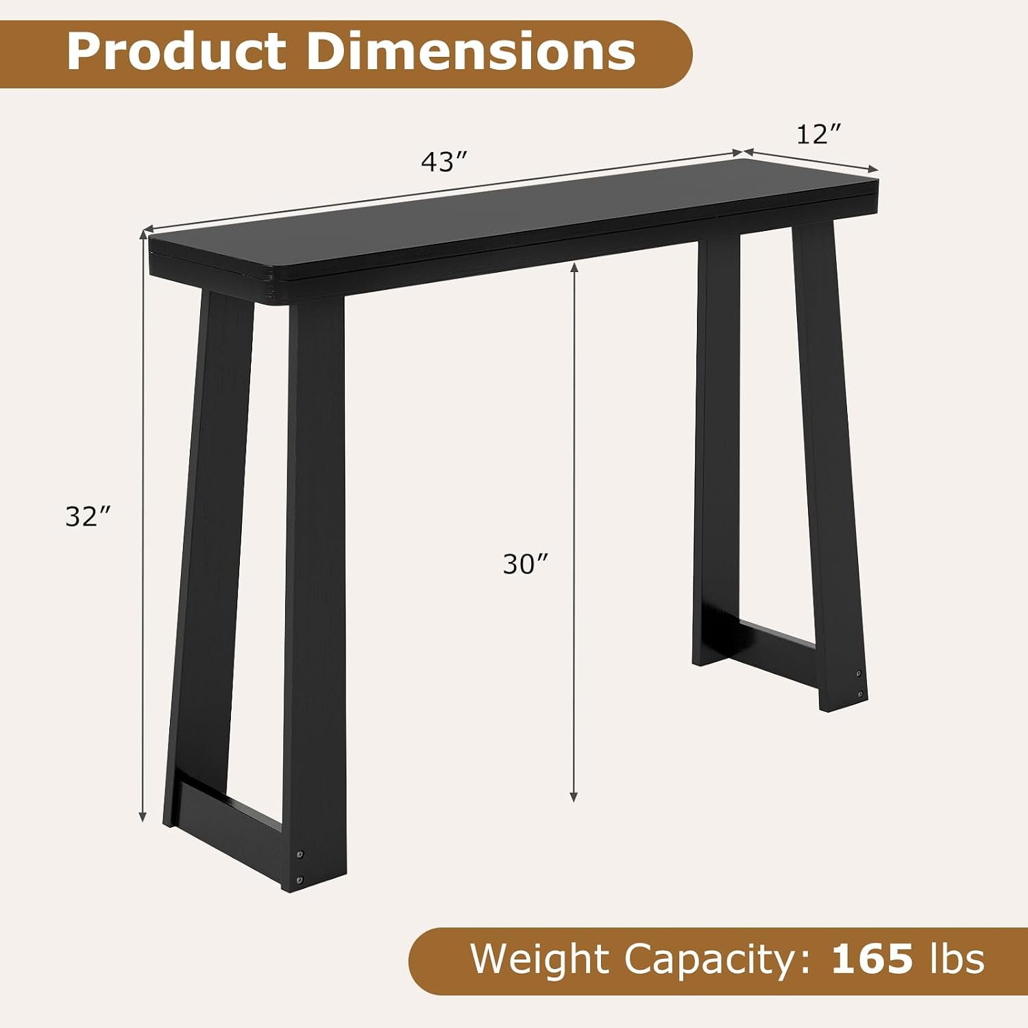 GOFLAME Solid Wood Console Table, 43” Narrow Long Sofa Tables Behind Couch, Rubber Wood, Home Display Accent Table, Farmhouse Entryway Tables for Hallway, Living Room, Foyer, Entry (Black)