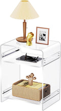 Acrylic End Table Record Player Table with Storage Shelf Clear Side Table Nightstand (15.7x19.7x11.8) (Clear)