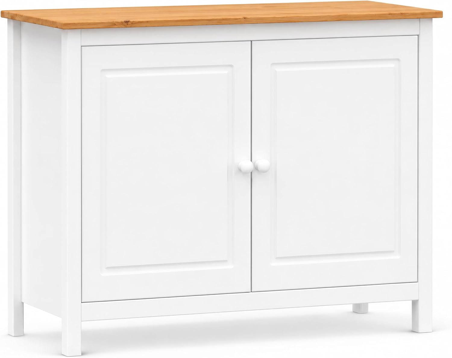 From the Tree Furniture 44" Wide White & Pine Top Solid Pine Shaker Sideboard Buffet Cabinet — 2 Doors Adjustable Shelf — No Drawer · Anti-Tip Included — Two-Tone Farmhouse Finish
