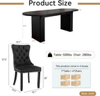 Extendable Dining Table Set of 4, Black Oval Dining Room Table & 4 Black Velvet Dining Chairs with Wood Leg, 62.99"-78.74" Kitchen Table and Chairs Set, Modern 5 Piece Dining Set