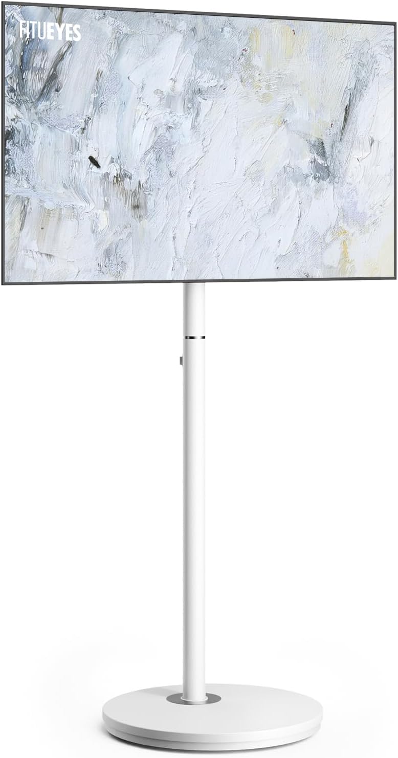 FITUEYES Small Rolling TV Cart for 24-48 Inch TVs, Height Adjustable, White | Minimalist Modern TV Floor Stand on Wheels, Fits Max VESA 200x200mm, Portable Smart Television Cart for Study, Master Series