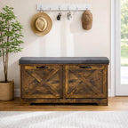 Brown Shoe Storage Bench with 2 Flip Drawers, Entryway Bench with Removable Seat Cushion, 2-Tier Shoe Cabinet for Entryway, Hallway, Bedroom