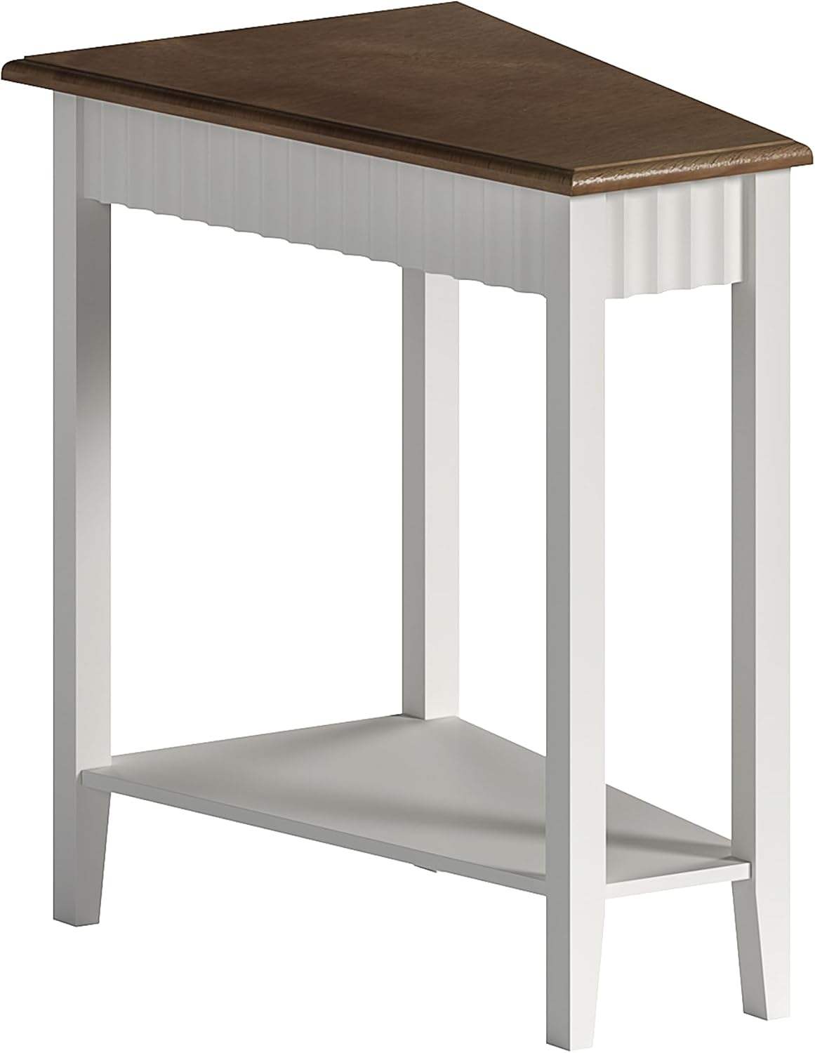 ChooChoo Wedge End Table, Narrow Triangle Side Table with 2-Tier Storage Shelf, Fluted Recliner Side Table for Corner, Living Room, Bedroom, Small Space, White