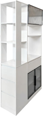 Modern 70.87" Tall Storage Cabinet with 5 Drawers, Glass Doors and Display Shelves, Freestanding Kitchen Pantry Cabinet with Microwave Space for Living Room, Dining Room, Hallway, White