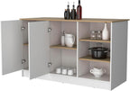Melamine Kitchen Island with Two Doors and Three Open Shelves | two doors with internal shelves and three open storage shelves