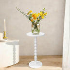Round Side Table for Small Spaces, Drink Table with Oak Wood Pedestal, Modern End Table Nightstand for Living Room, Bedroom, Office, and Corners, Tool-Free Assembly, White
