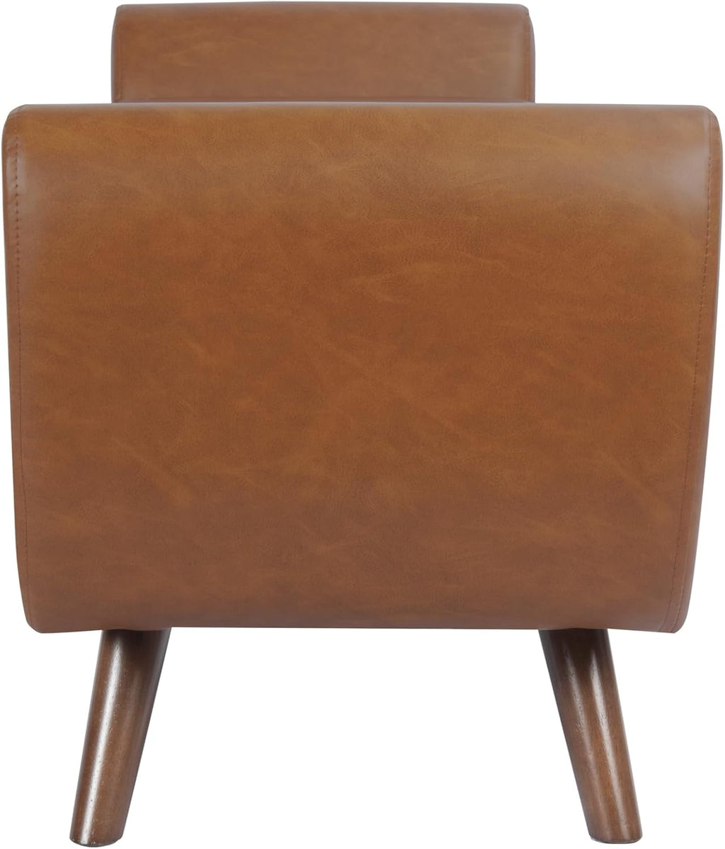 HomePop Modern Storage Bench with Wood Legs |Homepop Home Décor|Bench with Storage for Living Room & Bedroom - Cognac Brown Faux Leather