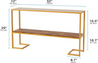 Furnify Console Sofa Table, 52" Modern Entryway Table, 2-Tier Open Shelf with Tempered Glass, Gold Metal Frame Behind Couch Table for Living Room Bedroom Hallway Entrance, Brown