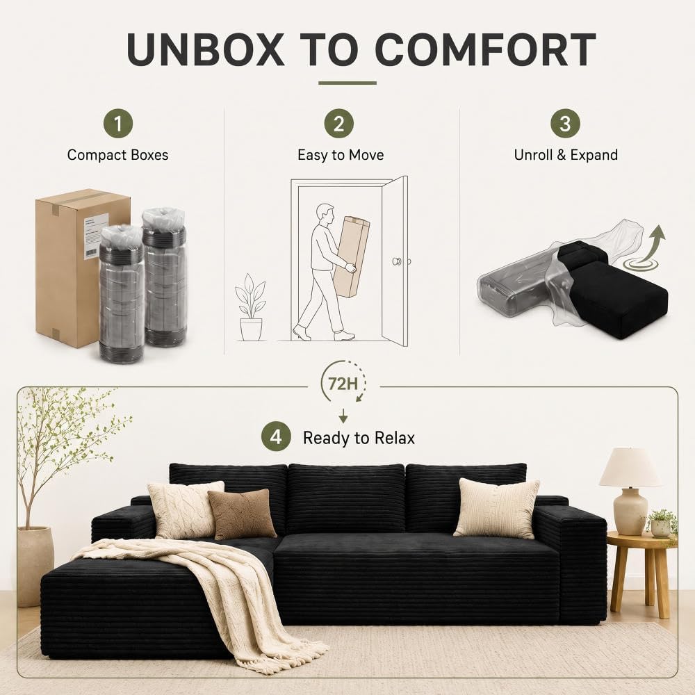 96" Sectional Couches for Living Room Cloud Couch Sofa with L-Shape Upholstered Couchs Modern Modular Sectional Couch with Chaise