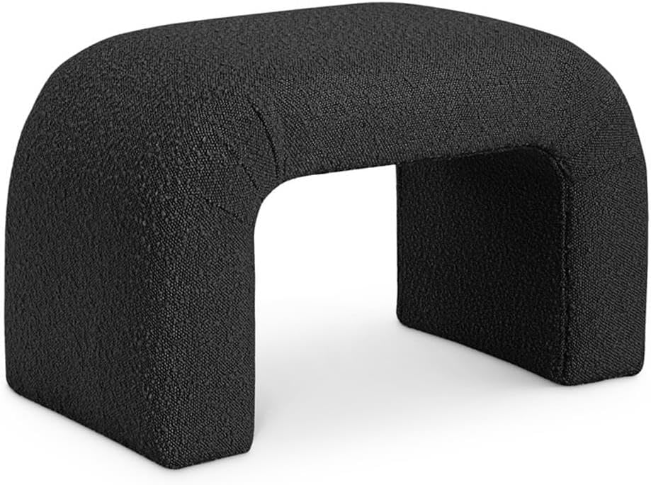 Meridian Furniture 169Black Niagara Collection Modern | Contemporary Boucle Fabric Upholstered Bench with Rich Black Boucle Fabric, Curved Contemporary Design, 28" W x 15.5" D x 17.5" H, Black