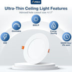 Amico 4 Pack 4 Inch 5CCT Ultra-Thin LED Recessed Dimmable Ceiling Light with Junction Box, 2700K/3000K/3500K/4000K/5000K Selectable, 10W Eqv 60W, 800Lumens, High Brightness Downlight - ETL&FCC