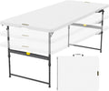 FanttikOutdoor Folding Table 6ft Quick Adjust 3 Heights Picnic Party Dining | One-Handed Adjustable Height, Fixing Lock, Carry Handle Heavy Duty Portable Fold-in-Half, Indoor Outdoor White Zeta X6 Pro