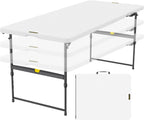 FanttikOutdoor Folding Table 6ft Quick Adjust 3 Heights Picnic Party Dining | One-Handed Adjustable Height, Fixing Lock, Carry Handle Heavy Duty Portable Fold-in-Half, Indoor Outdoor White Zeta X6 Pro