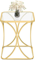 19.68" Square End Table with Tempered Glass Top, Stylish X-Shaped Metal Frame, Living Room Coffee Table, Sofa Side Table, Accent Tables for Small Spaces, Modern Bedside Table (Gold)