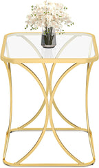 19.68" Square End Table with Tempered Glass Top, Stylish X-Shaped Metal Frame, Living Room Coffee Table, Sofa Side Table, Accent Tables for Small Spaces, Modern Bedside Table (Gold)