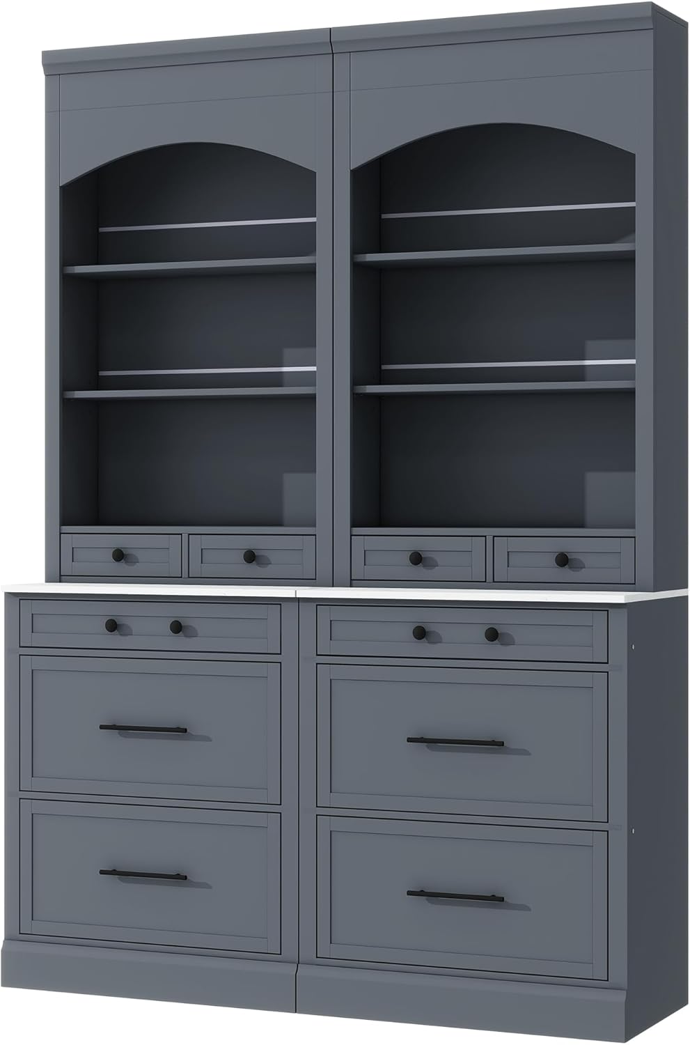 83.7inch High Kitchen Pantry, Wood Freestanding Tall Kitchen Hutch with 5 Storage Drawers and Adjustable Shelf, Display Cupboard Cabinet with Faux Marble Top for Dining Room, Set of 2 (2, Gray-TA1)
