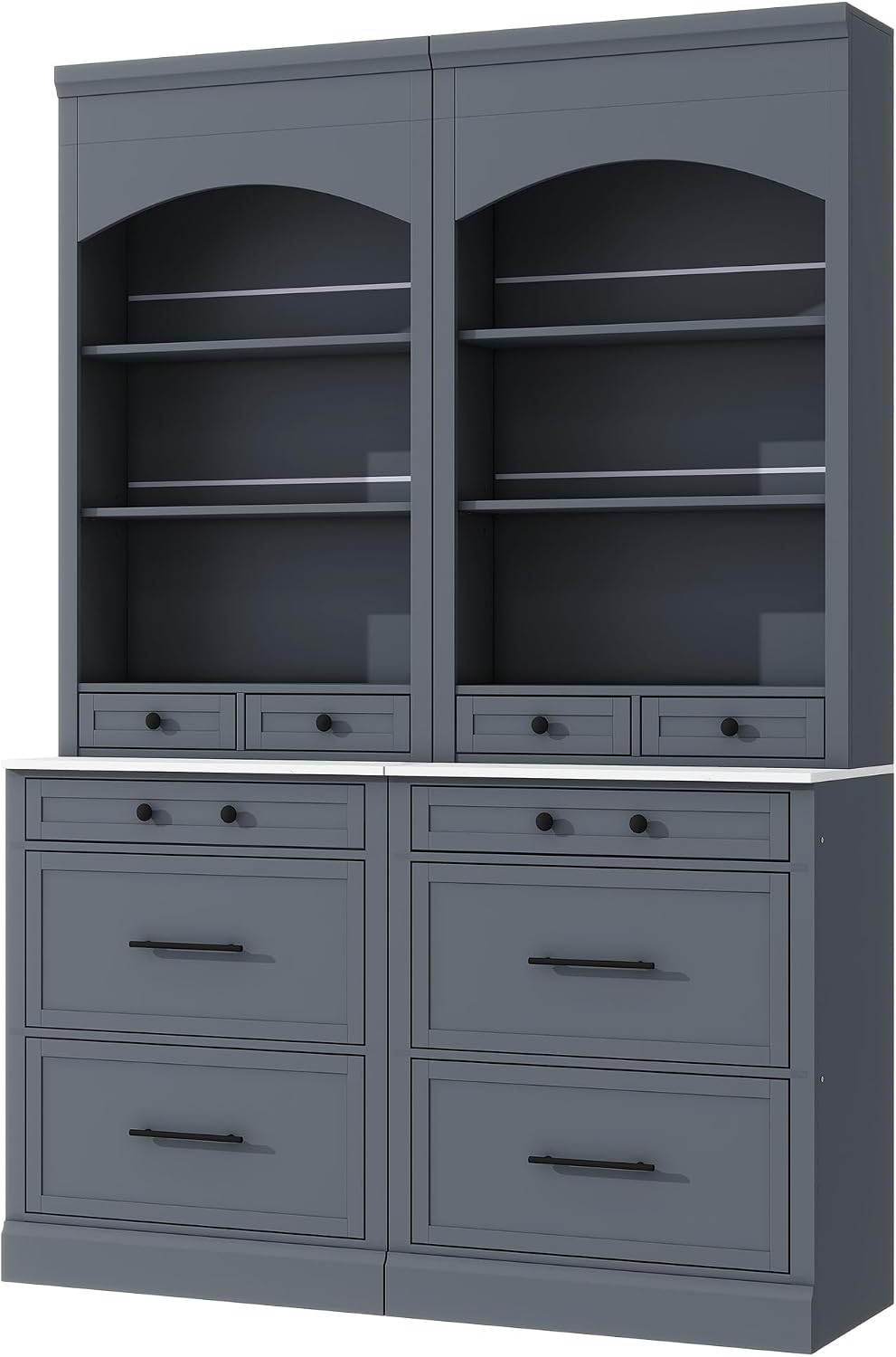 83.7inch High Kitchen Pantry with 5 Storage Drawers and Adjustable Shelf, Wood Freestanding Tall Kitchen Hutch Display Cupboard Cabinet with Faux Marble Top for Dining Room, Set of 2 (2, Gray-T)
