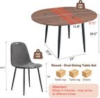 FURNITO Round Dining Table Set for 6, 42"-54" Extendable Dining Room Table with 6 Linen Fabric Chairs, Mid Century Modern Dining Set for Small Space (Walnut Table + 6 Dark Grey Chairs)