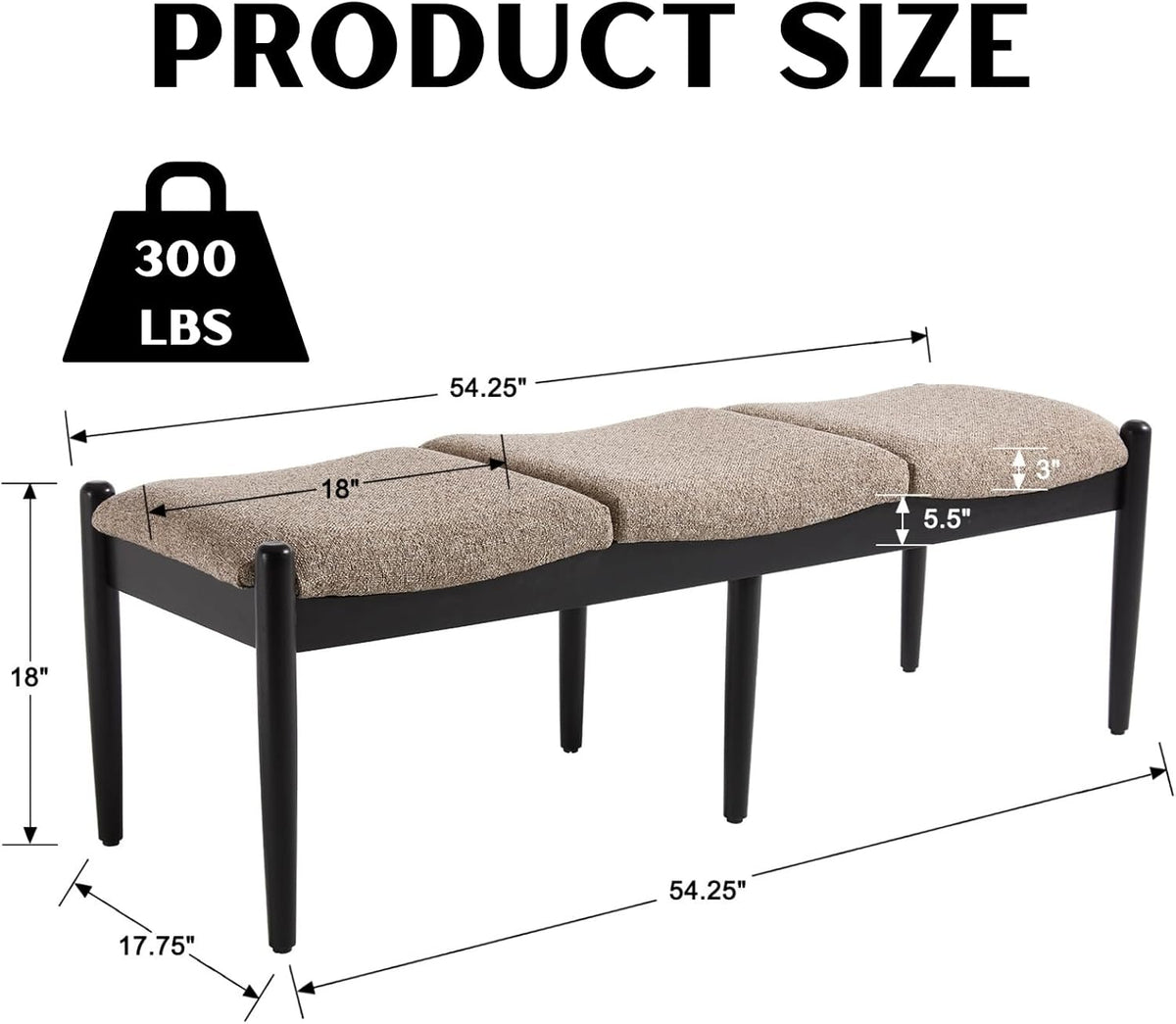 RIVOVA 54.25" Modern Ottoman Bench Upholstered Linen Bedroom End of Bed Bench Boho Bench Long Seating Bench Entryway Stool with Wood Legs for Living Room/Foyer, Khaki