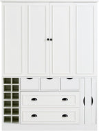 Merax Farmhouse 71" Large Kitchen Pantry Cabinet with Power Outlet, 53.2" Wide Storage Cupboard with 4 Foldable Doors, Adjustable Shelves, Wine Racks & Serving Trays, for Dining Room, White