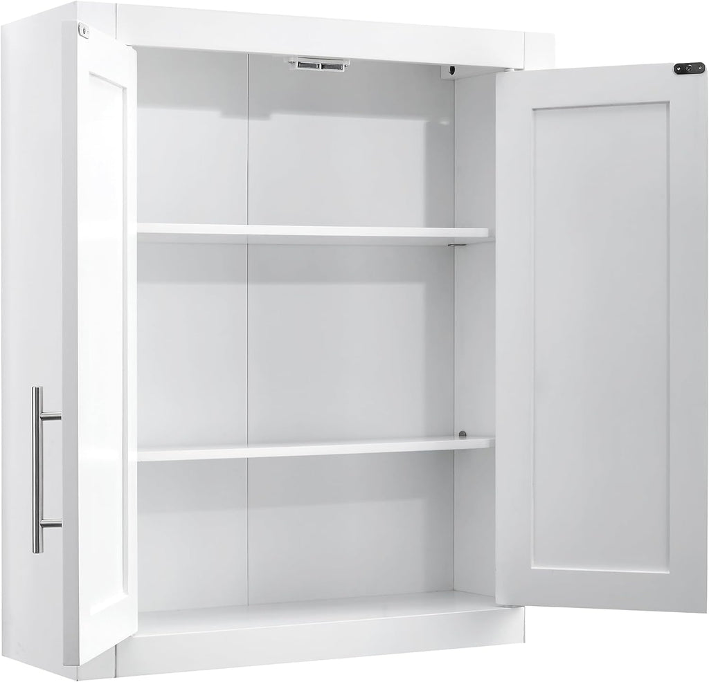 Crosley Furniture Savannah Wall Mounted Bathroom Storage Medicine Cabinet with Shelves, Snow