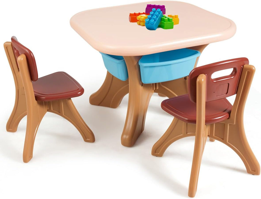 GLACER Toddler Table and Chair Set - 3 Pieces Children Activity Table w/4 Storage Bins, Kids Play Table, Kids Table and Chairs for Reading, Drawing, Playroom, Snack Time