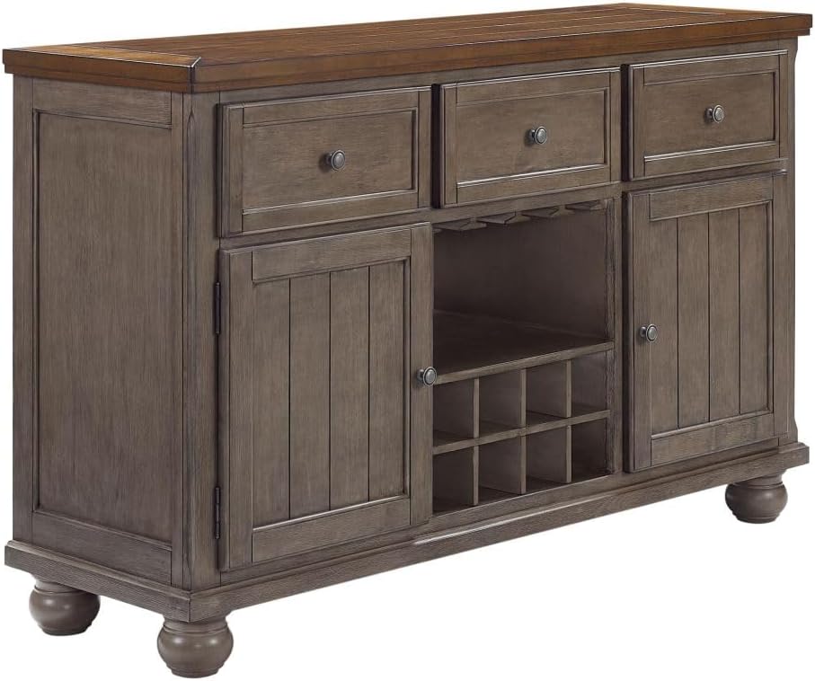 Rustic Two Tone Server with Powerpack Gray Solid Wood MDF | Includes powerpack for integrated lighting and storage