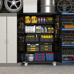 Yeeoy 72" Wide & Deep Metal Garage Storage Cabinet with Wheels, Black | Rolling Tool Cabinet, Locker Storage Cabinet, File Cabinets, Garage Closet, Locking Doors & Adjustable Shelves