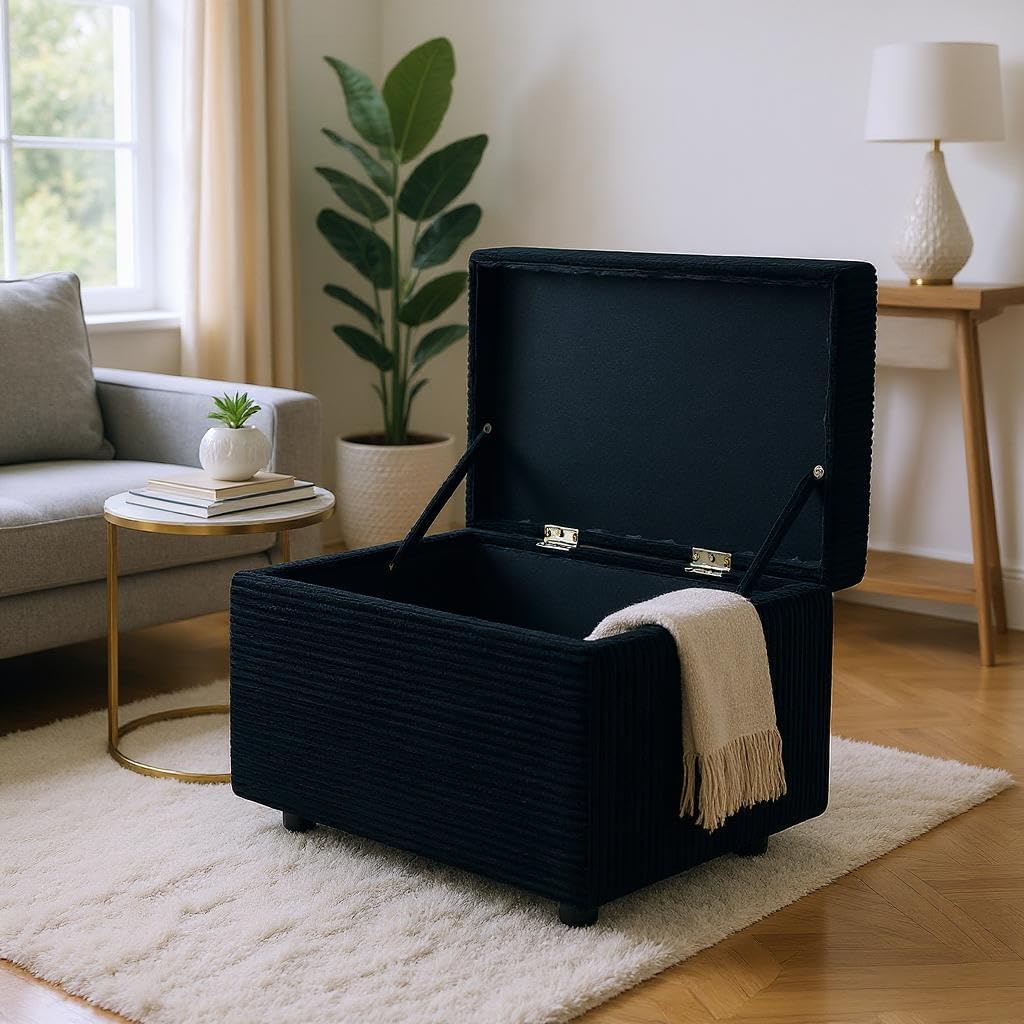 Corduroy Upholstered Storage Ottoman with Hidden Compartment and Soft Cushioned Top for Living Room or Bedroom