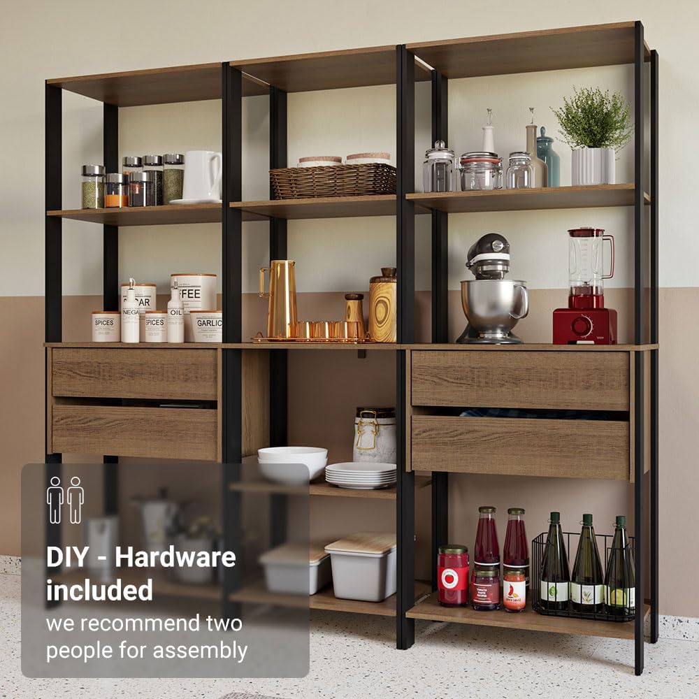 Madesa Kitchen Pantry Storage Rack with 4 Drawers and Open Shelves 78" L Multiuse Modular Cabinet for Kitchen Organization - Black/Brown