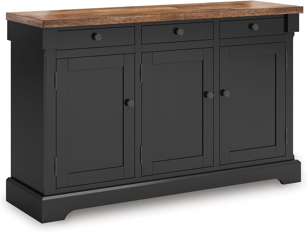Signature Design by Ashley Wildenauer Buffet Cabinet, Modern Farmhouse Two-Tone Design, Hardwood Solids, Mango Wood Veneer and MDF Substrate, Sideboard Storage for Dining Rooms, Black & Brown, 59" W