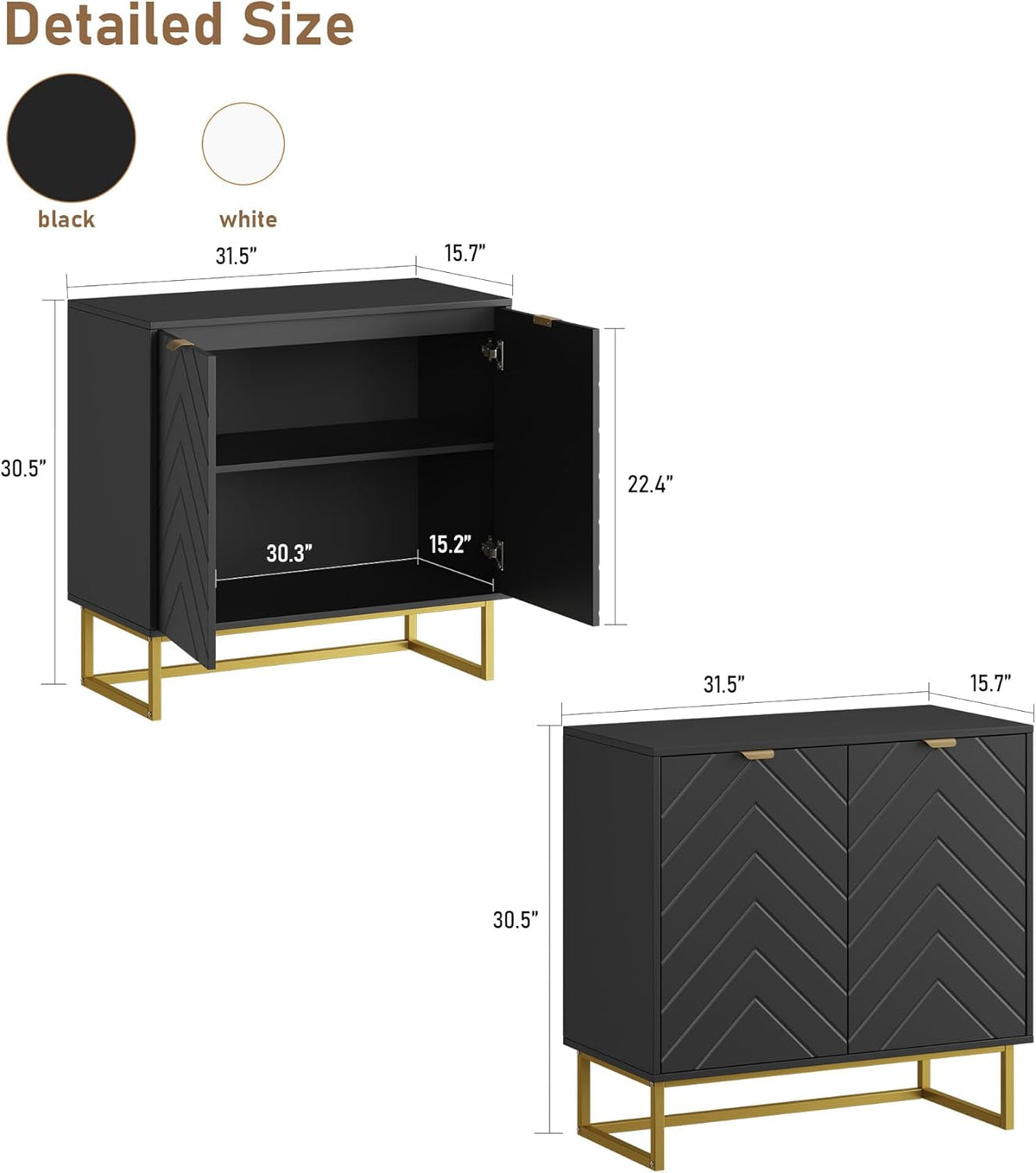 Garvee 31.5 in Modern Sideboard Buffet Cabinet with Storage, Wood Accent Storage Cabinet with Herringbone Doors & Shelf, Credenza Console Table for Dining Room Living Room Entryway, Black