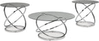 GTU Furniture Contemporary Glass Round 3-Piece Coffee Table Set, Cocktail Table with 2 Matching End Tables, Chrome Finish Finish for Living Room