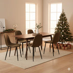 FurnitureR Dining Chairs Set of 6, Faux Suede Upholstered Kitchen & Dining Room Chairs with Metal Legs, Comfortable Mid-Back Side Chairs for Holiday Hosting & Everyday Use, Brown