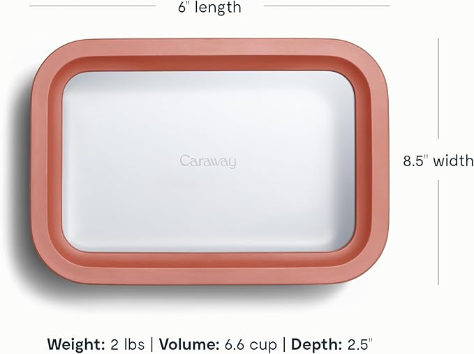 Caraway 2pc Glass Food Storage Set - 6.6 Cup Food Containers (2) - Ceramic Coated - Non Toxic, Non Stick Lunch Box with Lids. Dishwasher, Oven, & Microwave Safe - Perracotta