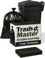 65 Gallon Contractor Heavy Duty Garbage Bags | 30 Bags w/Ties | X-Large 3 MIL Thickness | For Large Commercial Jobs | Construction Clean Up | Trash bags for Yard Clean up - TrashMaster (30)