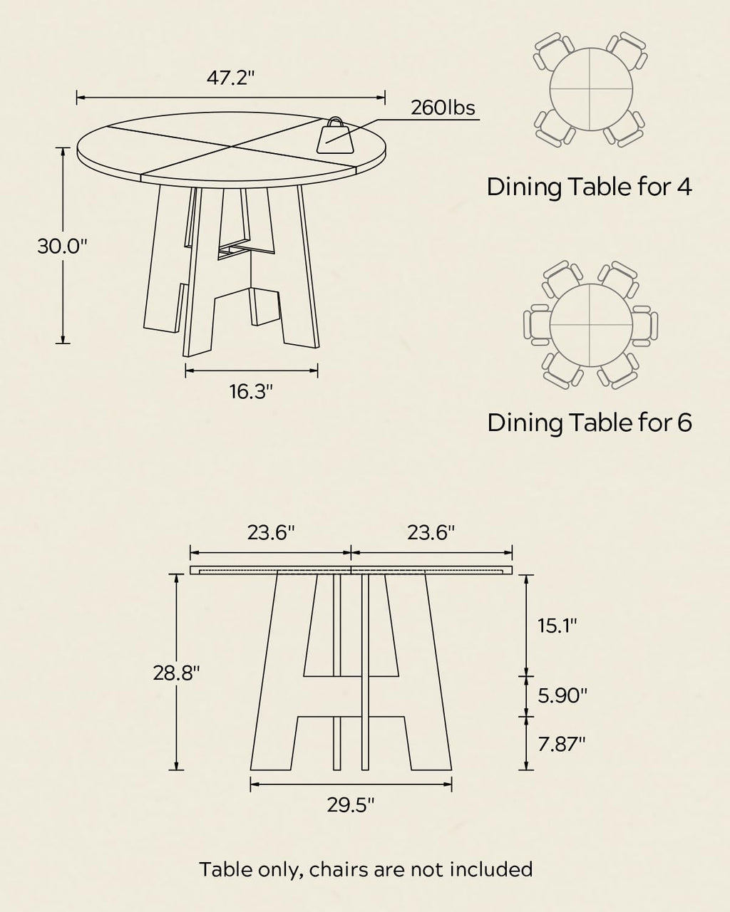 Farmhouse Round Dining Table for 4-6 People, 47" Wood Kitchen Table with Heavy Cross Pedestal Modern Circle Dinner Tables for Kitchen Living Room, Honey Brown