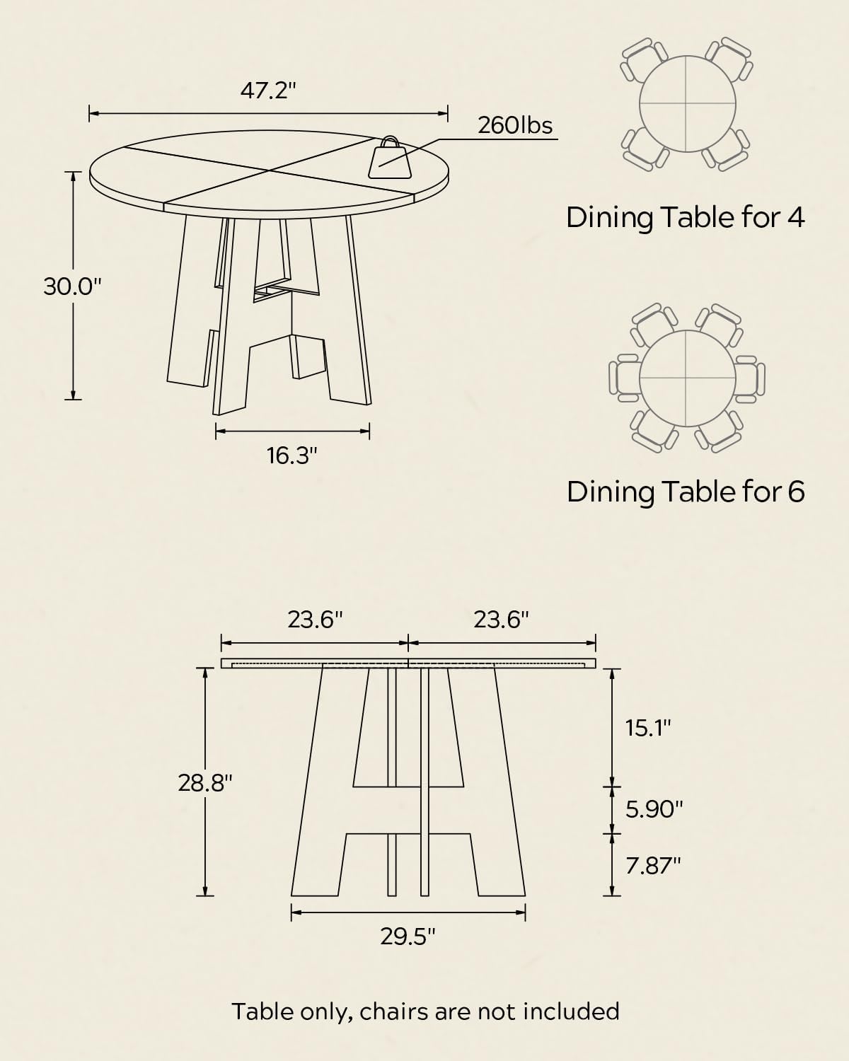 Farmhouse Round Dining Table for 4-6 People, 47" Wood Kitchen Table with Heavy Cross Pedestal Modern Circle Dinner Tables for Kitchen Living Room, Honey Brown