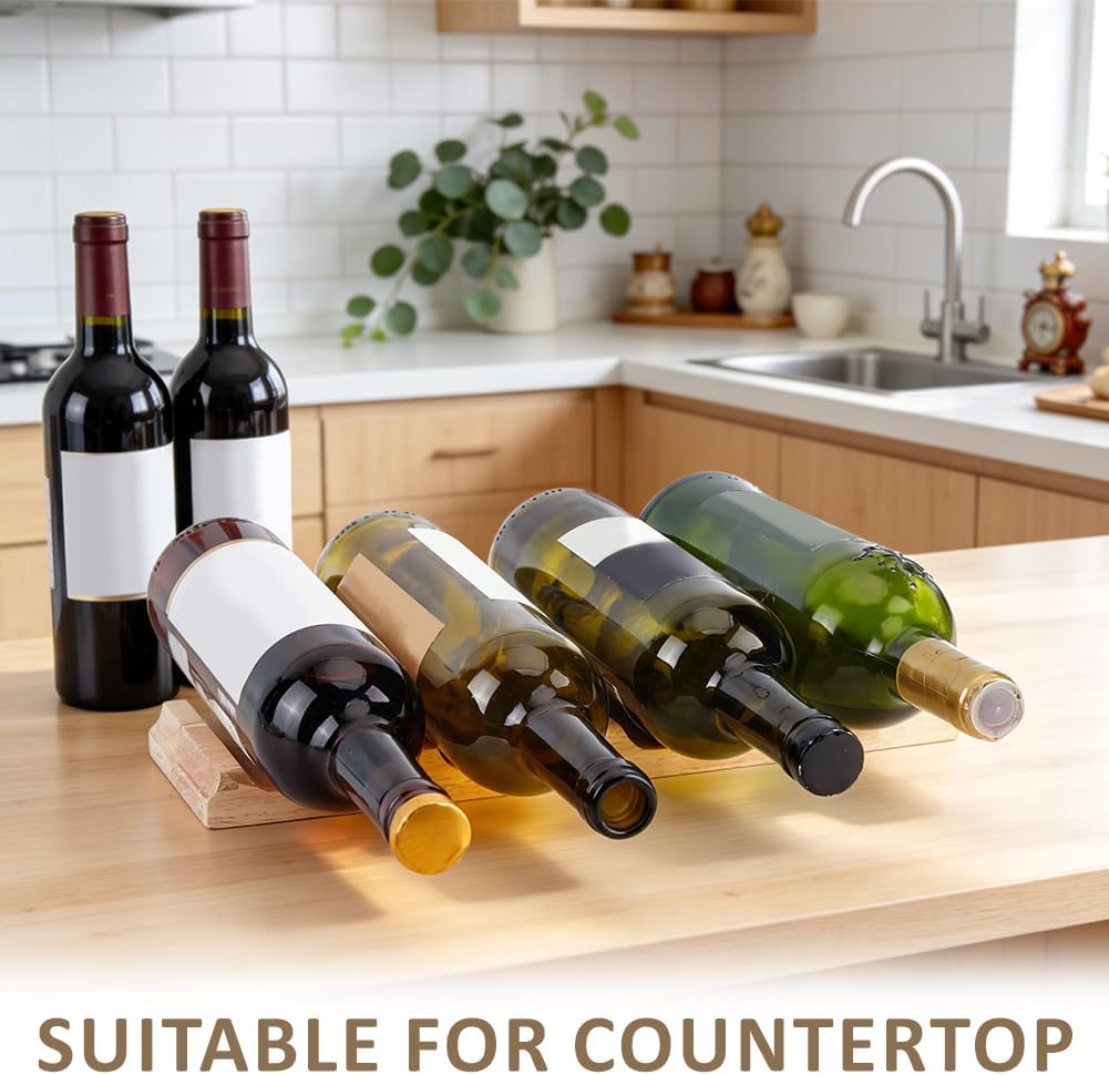 BENECREAT 13.8X3.9 Inch Wood Countertop Cabinet Wine Holder, 4 Bottle Freestanding Wine Bottle Holder Stand, Countertop Wine Rack for Kitchen Bar, Dining Room, Bar, Cabinet