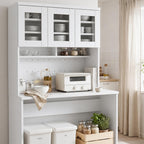 Garvee 71.5" Kitchen Cabinet with Trash Can Storage, Kitchen Trash Can Cabinet with Microwave Stand, 35.4" Wide Kitchen Pantry with Garbage Storage for Dining Room