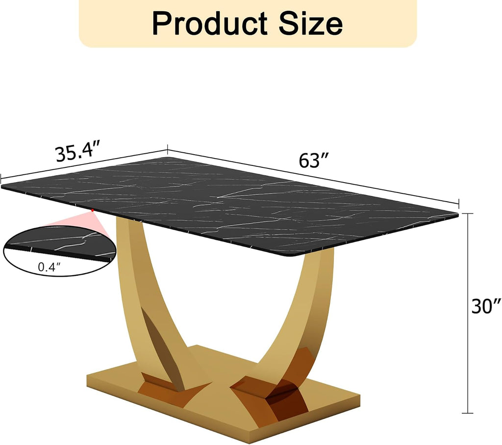 Modern Dining Table for 4/6, 63 Inch Faux Marble Dinner Table, Rectangular Kitchen Table, Easy Assembly Kitchen and Dining Room Table with Durable Frame, Scratch and Heat Resistant